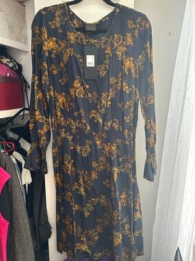Karen by Simonsen-Long-Sleeve Floral Midi Dress in Black and Mustard - Unbranded